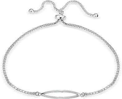Other-Clasp-Type Silver Bead Stretch Bracelet, Sterling Silver & Satin Material, Box Chain Design, Unisex, Polished Oval Bar Style