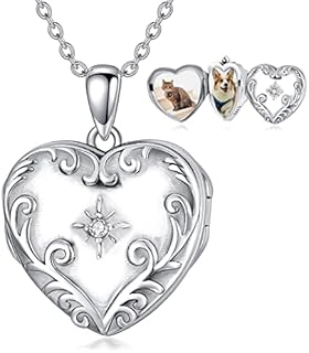 Diamond Heart Locket Necklace for Women Sterling Silver 0.035CT Real Diamond Photo Pendant That Holds 4 Pictures Jewelry Gift for Mother Wife Girlfriend