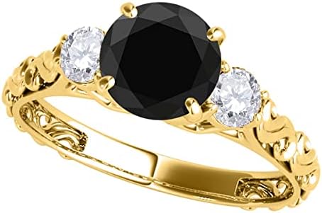 Timeless 1.05 Carat Black & White Diamond Antique Engagement Ring in 18K Rose Gold for Women, Three-Stone Design