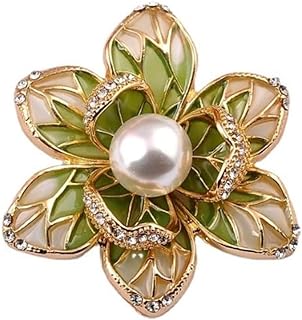 Spring Green Flower Brooch Pin Skeleton Crystal Rhinestones Petal Exquisite Art Brooch for Women Pearl Brooch Gold Elegant Wedding Banquet Brooches for Dress Jewelry New Year Gift