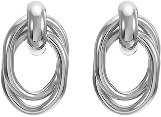 Women's Elegant Zinc Twisted Knot Silver Clip-On Non-Pierced Hoop Earrings for Unpierced Ears - Perfect Fashionable Gift