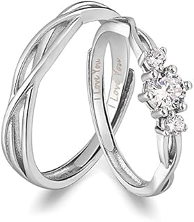 ANAZOZ I Love You His & Hers Matching Wedding Rings Adjustable CZ S925 Sterling Silver Rings for Couple