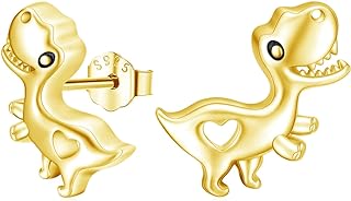 Hypoallergenic Sterling Silver Stud Animal Earrings with Push Back Design for Women and Teen Girls - Whimsical Series featuring: Dinosaur, Turtle, Sheep, Dragonfly, Panda, Bunny, Mushroom, Cat, Spider Designs
