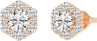 Hexagon Silhouette Lab Grown Diamond 14K, 18K Gold Halo Stud Earrings for Women, IGI Certified (2.52 Cttw, F-G Color, VS1-VS2 Clarity)