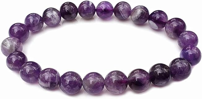 Chengmu 8mm Banded Amethyst Bead Bracelet in Metal with Clasp Design for Women