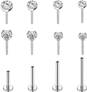 16G/18G/20G Threadless Push in Nose Stud Rings Flat Back Earrings Stud with Piercing Taper Surgical Steel Labret Nostril Lip Tragus Cartilage Medusa Piercing Jewelry