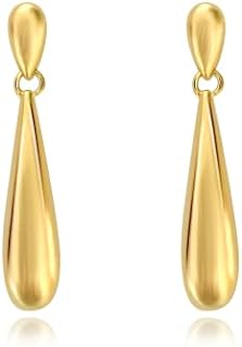 Women's Classic Teardrop Gold Dangle Earrings with Latch-back Design in Yellow Gold-Stainless Steel Blend - Hypoallergenic and Nickel-free