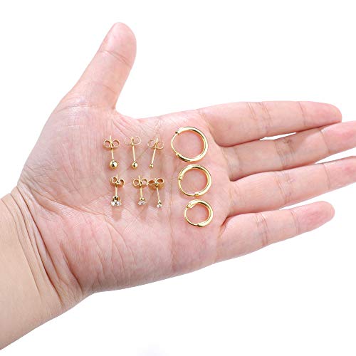 9Pairs Stainless Steel Tiny Cartilage Earrings Studs for Women CZ Balls Tragus Helix Endless Hoop Piercing Earring Set