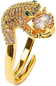 VINTY Frog Ring, 22k Gold Plated Engagement Ring with a Sparkling Cubic Zirconia Gemstones, Crystal Statement Ring for Women, Hypoallergenic, Non-Tarnish, Adjustable, Unique Animal Designer Jewelry