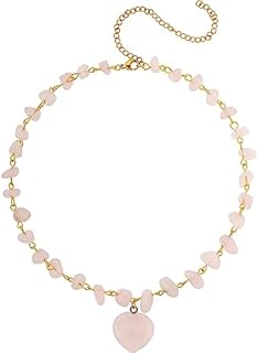 Sacina Boho Gothic Rose Quartz Crystal Heart Necklace, Boho Necklace, Rose Quartz Necklace, Beach Necklaces, Summer Necklace, Christmas New Year Jewelry Gift for Women