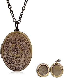 Retro Flower Locket Pendant Necklace - Vintage Copper Colored Charms Locket Jewelry for Memorial Keepsake DIY Locket Gift