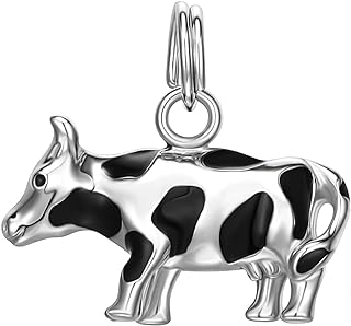 MORGAN & PAIGE Sterling Silver Genuine Red Ruby Crab, Turtle, Cow and Machine Pave-Setting Clasp Drop Style Charm