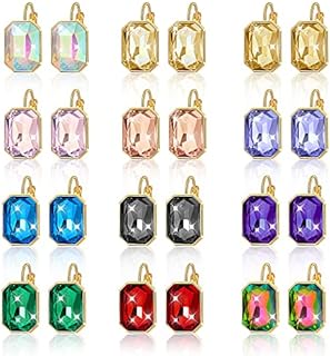 12 Pairs Shiny Rhinestone Hoop Dangle Leverback Earrings Colorful Crystal Cartilage Earrings for Women Girls