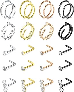 Stainless Steel Nose Ring Set with Hypoallergenic Hoops and Studs for Women - Versatile Assortment for Nose Piercings, Septum, Lip Rings, and More by MODRSA - 20 Gauge