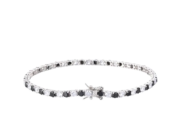 Amazon Collection Sterling Silver Alternating Stone Prong Set AAA Cubic Zirconia Tennis Bracelet