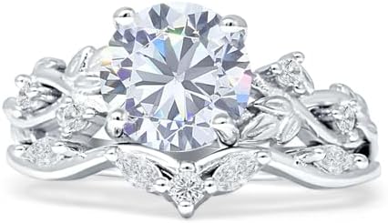 Two Piece Round Shaped Art Deco Infinity Twisted leaf Design Marquise Cubic Zirconia Bridal Set Wedding Engagement Ring 925 Sterling Silver