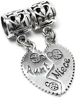 Queenberry Sterling Silver Aunt Niece Love Heart Dangle Pendant Family Bead For European Charm Bracelets