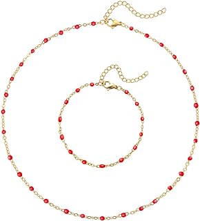 18K Gold Bohemian Bead Necklace & Bracelet Set with Lobster Clasp for Women & Girls, Simple & Fashionable Round Design