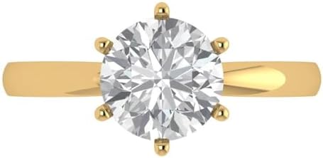 Clara Pucci 2.0 ct Round Cut Solitaire Genuine Moissanite Engagement Wedding Bridal Promise Anniversary Ring in 14k yellow Gold for Women