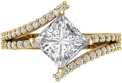 Clara Pucci 2.49 ct Princess cut Lab Grown Diamond SI1 J K 10k Yellow Gold Solitaire Engagement Anniversary Promise Ring SZ 11.5
