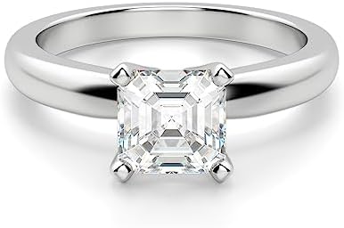 Nitya Jewels 2 CT Asscher Cut Colorless Moissanite Engagement Ring Wedding/Bridal Rings, Diamond Ring, Anniversary Solitaire Halo Promise Vintage Antique Gold Silver Rings Gift