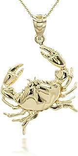 Spring Ring Clasp, 14K Yellow Gold Crab-Cancer Zodiac Pendant Necklace, Select Pendant Only or Accompanied by Rolo Chain, Perfect for Astrology Enthusiasts - Unique SeaLife Design