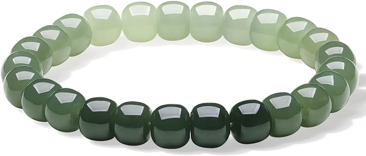 Nephrite Green Jade Bracelet for Women, Dainty Hetian Green Jade Jewelry Beaded Bracelet for Men Teen Girls