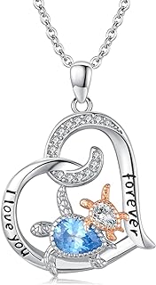 Women's 925 Sterling Silver Sea Turtle Pendant Necklace with Cable Chain and Zircon Gem Heart Design - Perfect Summer Birthday Gift for Turtle Lovers and Mother-Daughter Celebrations