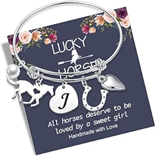 Anoup Horse Cuff Bracelet for Girls with Box Chain and Buckle Clasp, Adorned with Created Zircon Gemstone, Shaped as Horse, Horseshoe & Heart, 14K White/Rose Gold Plated Stainless Steel