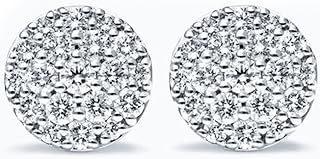 Small Round Honey Comb Set Cluster Earrings for Men White Gold 925 Sterling Silver Stud Earrings Hypoallergenic, 5A CZ Stone 3D Flower Set Mens Circle Earrings