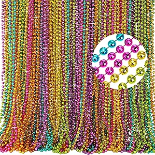 360 Pcs Mardi Gras Beads Necklace Throws Bulk Assorted Metallic Colors Disco Ball Beaded Necklaces Carnival Globe Throw Beads for Mardi Gras Festivals, Masquerade Ball, Costume Party Favor
