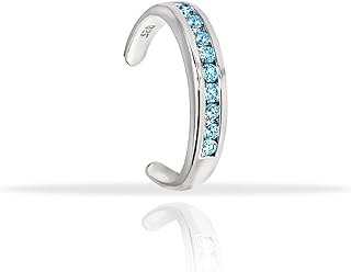 Hoops & Loops 925 Sterling Silver Blue or Pink Channel-Set Cubic Zirconia Open Toe Ring for Women Teen Girls Men