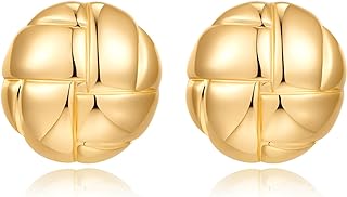 HESSAWELL Gold Round Stud Earrings with Dependable Push Back Finding for Women - Polished Brass Design