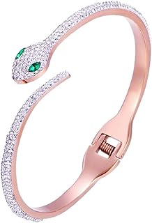 Rose Gold Plated Bangle Stainless Steel Crystal Zircon Open Clasp Fashion Snake Bracelet Gift for Women Teen Girls