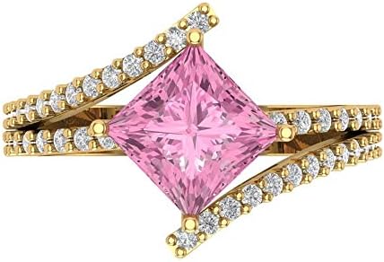 Clara Pucci 2.49 ct Princess Cut Simulated Pink Diamond 14k Yellow Gold Solitaire W/Accents anniversary Wedding Engagement Ring