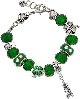 Delight Jewelry Pagoda with Clear Crystal - Green Irish Luck Bead Charm Bracelet, 7.5"
