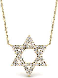 1/3 Carat Lab Grown Round Cut Diamond Star of David Pendant For Her 14K Solid Gold Very Good Cut Lab Created Diamond Delicate Necklace With 18" Chain (F-H, SI1-SI2, 0.35 c.t.w)