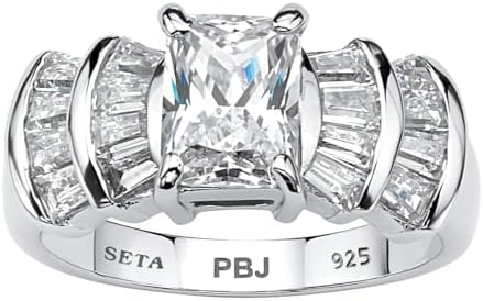 PalmBeach Jewelry Yellow Gold-Plated or Platinum-Plated Sterling Silver Emerald Cut & Baguette Cubic Zirconia Step Cut Engagement Ring