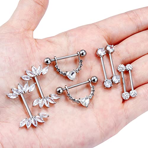 Lcolyoli 14G Surgical Steel Nipple Rings Crystal Nipple Shield Barbell Ring Staight Bar Nipplerings Body Piercing Jewelry for Women Men