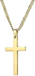 18K Gold Chain Style 3MM Necklace Cross Pendant strong Solid Clasp for Women, Men, Girls, grandma, Teens Thin for Charms Miami Cuban Link Diamond Cut Religious