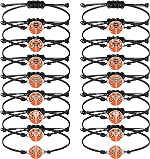 Bonuci 36 Pcs Basketball Birthday Party Favors Bracelet Bulk Adjustable Braided Bracelets Rugby Basketball Volleyball Charm Sport Theme Charm for Kids Girl Women Men Teens Players Team