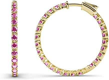 Pink Sapphire Inside-Out Hoop Earrings 0.79 ctw 14K Yellow Gold