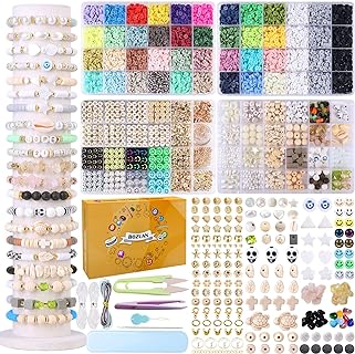 BOZUAN Clay Beads & Crystal Stones Bracelet Making Kit for Teens and Kids, Jewelry Crafting Set with White Turquoise, Volcanic Stones, Obsidian & More, Cat-Themed Designs, Ideal Gift