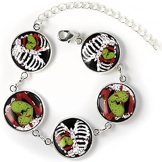 Zombie Bracelet Charm with Lobster Claw Clasp and Link Chain - Unique Bloody Heart Design for Horror Enthusiasts, Adjustable Silver Charm from USA