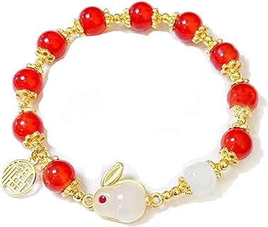 Crystal Bead Chain Rabbit Bracelet with Lobster Claw Clasp for Women and Girls, Adjustable Fit, Chinese Zodiac Charm Design, Perfect Gift for BFF, Daughter, Girlfriend, or Her