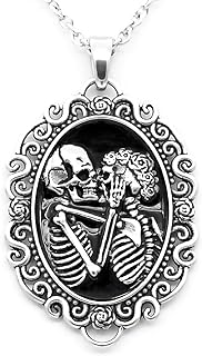 Controse Stainless Steel Skull Pendant Necklace with Lobster-Claw Clasp, Adjustable Cable Chain for Women, Eternal Lovers Cameo Design