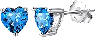 Jwicklirrng S925 Sterling Silver Birthstone Earrings Silver Heart Cubic Zirconia Earrings 0.8CT Birthstone Stud Earrings Birthstone Jewelry Gift for Women Girl