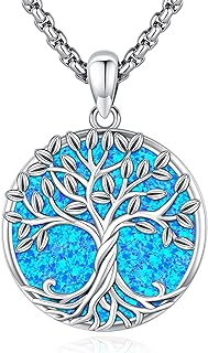 Tree of Life Necklace for Women Sterling Silver Crescent Moon Tree Moonstone Turquoise Pendant Heart Family Tree Necklace for Mother Daughter Sister Girls Gifts