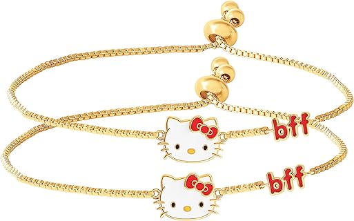 Ball Clasp Hello Kitty Cord Chain Bracelet - Sanrio BFF Girls Link Bracelets in Flash-Plated Brass