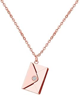 Valentines Necklace Envelope Love Letter Necklace for Women and Men Engraved Locket with Love You Secret Message Jewelry Pendant Gift for Couples